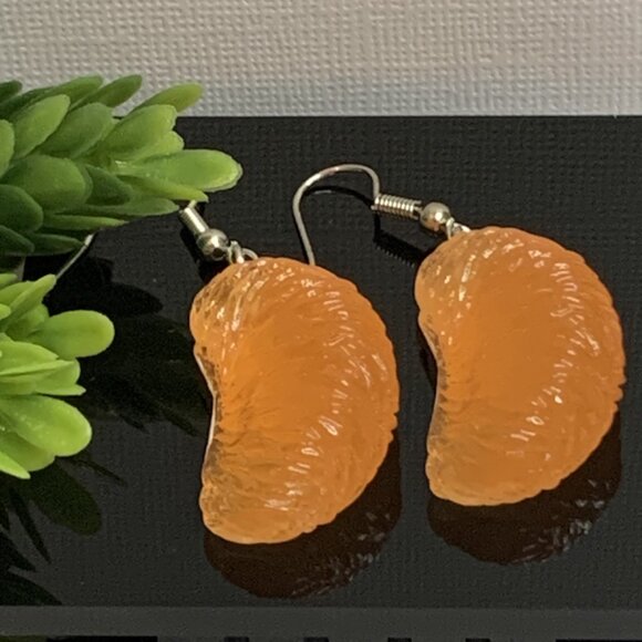 Mandarin Orange Earring, Funny Food Earring, Gift Idea, Silly Earring Novelty - Picture 2 of 4